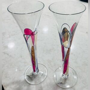 2 Luminescence Flute Champagne Handcrafted Romania Hand‎ Blown Glasses